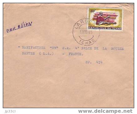 Timbre YT N°95 (couseur De Pirogues) Sur Lettre Du 19/10/1965 De Largeau à Nantes - Tchad (1960-...)