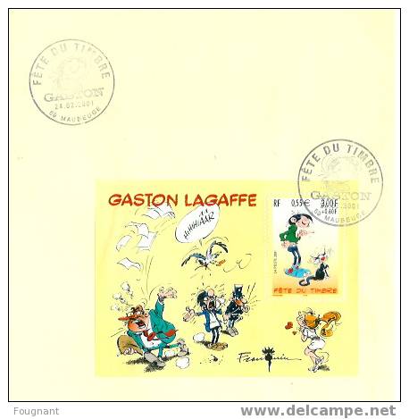 FRANCE:2001:BF 34 GASTON LAGAFFE Sur Enveloppe Spéciale.Oblit."Fête Du Timbre-Gaston_24/02/2001. 59-MAUBEUGE." - Bandes Dessinées