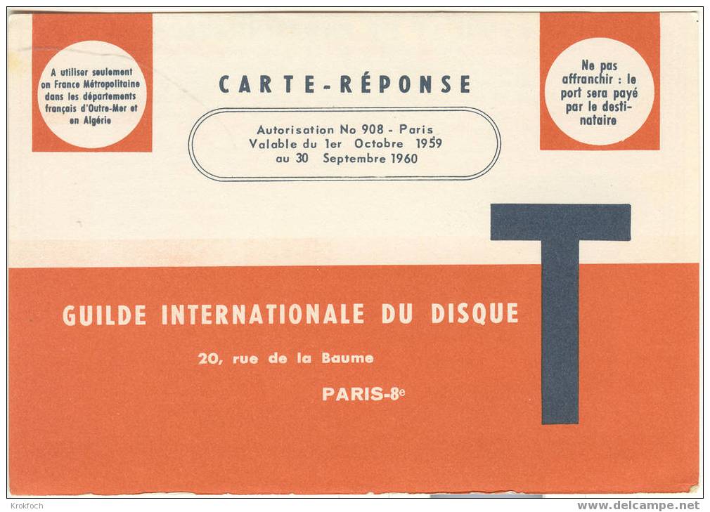 Carte T 1959-1960 Guilde Du Disque - Cards/T Return Covers