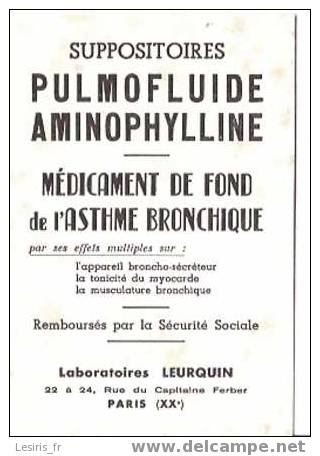 BUVARD - PETIT FORMAT - SUPPOSITOIRES PULMOFLUIDE AMINOPHYLLINE - LABORATOIRES LEURQUIN - Produits Pharmaceutiques