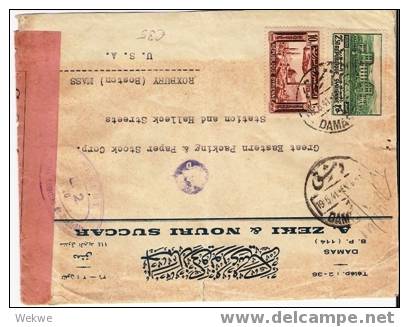 Sy006/ Syrien,  Firmenumschlag Mit Mischfrankatur 1941 – Roxbury,  USA, Zensiert - Covers & Documents