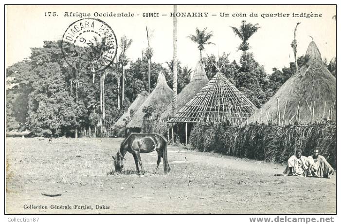 COLLECTION FORTIER - 175 - AFRIQUE OCCIDENTALE - GUINEE - KONAKRY - QUARTIER INDIGENE - CACHET HAUT SENEGAL Et NIGER - Guinée Française