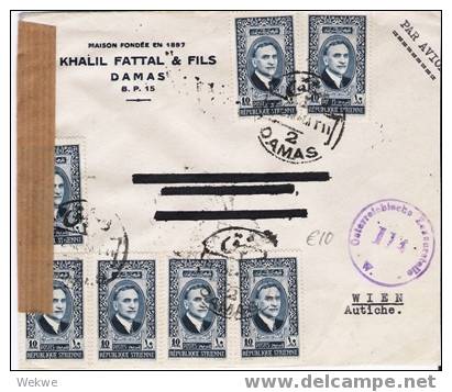Sy007 / SYRIEN -  Schöner Brief Mit  Mehrfachfrankatur (7 X)  1948 Nach Wien – Rückseitig Steuermarke - Briefe U. Dokumente