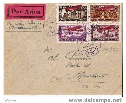 Sy010/, Syrien,  Flugbrief 1929 – Aleppo-Paris-Marseille  Nach Menton– Mit Flüchtlingmarken Frankiert - Lettres & Documents