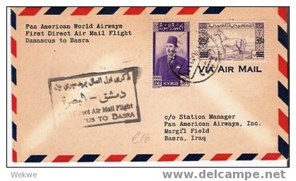 Sy021 /  Syrien, Brief 1949 – Erstflug Damaskus-Basra – Palme Und Drau Im Cachè, Mit PAA - Syrien