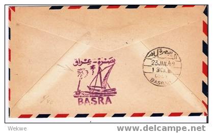 Sy021 /  Syrien, Brief 1949 – Erstflug Damaskus-Basra – Palme Und Drau Im Cachè, Mit PAA - Syrien