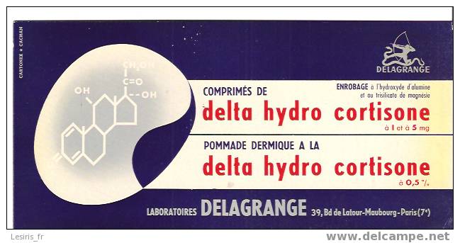 BUVARD - DELAGRANGE - COMPRIMES DE DELTA HYDRO CORTISONE - POMMADE DERMIQUE - LABORATYOIRES DELAGRANGE - PARIS - CARTONE - Drogisterij En Apotheek