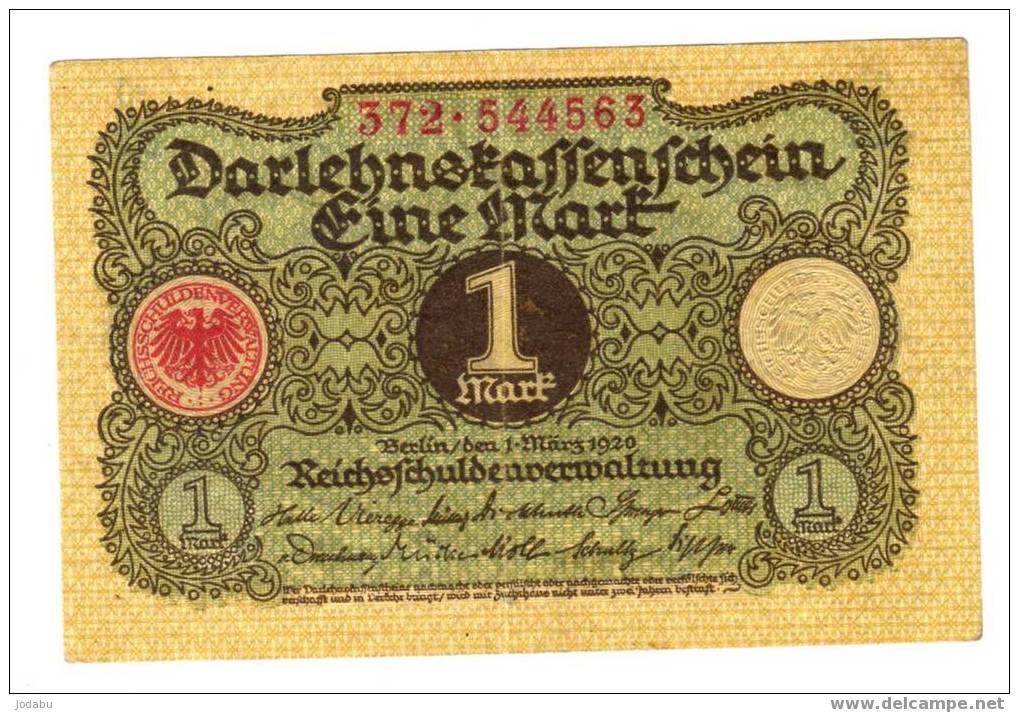 Billet  Allemand De 1920 De 1 Mark - 1 Mark