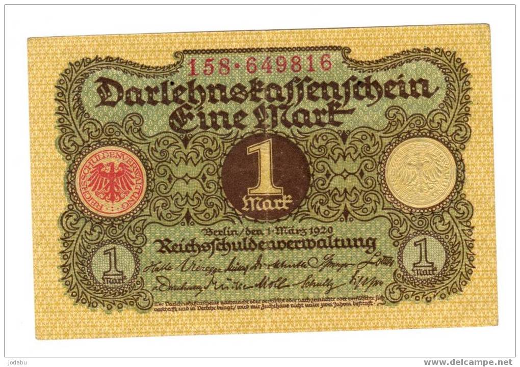 Billet  Allemand De 1920 De 1 Mark - 1 Mark