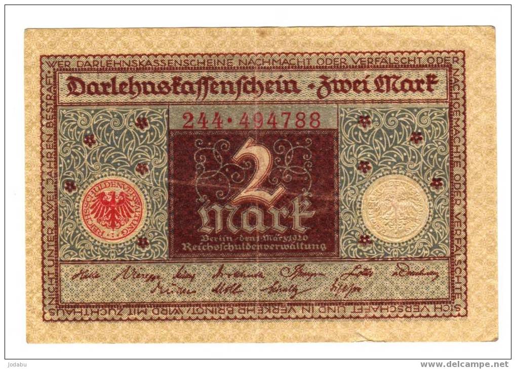 Billet  Allemand De 1920 De 2 Mark - 2 Mark