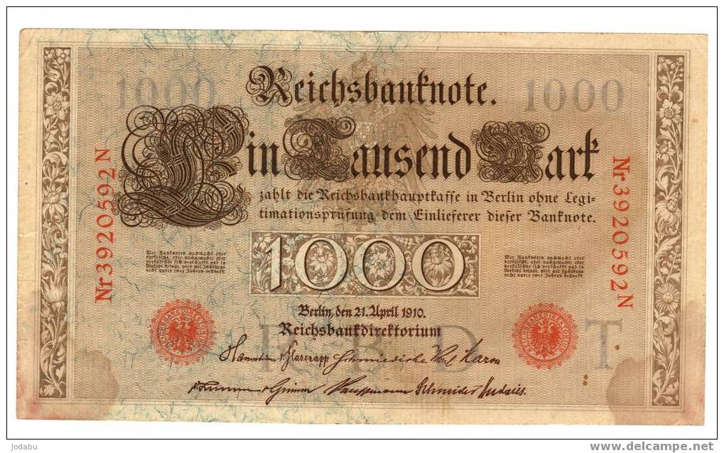 Billet Allemand De 1910 De 1000 Mark -rouge- - 1.000 Mark