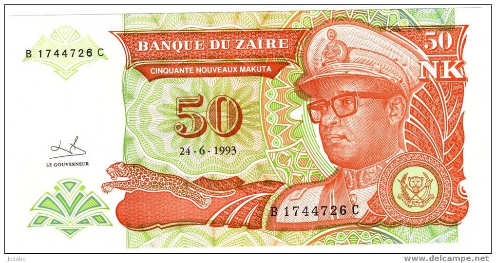 Billet  Neuf Du Zaire De 1993 De 50 Makuta - Zaïre