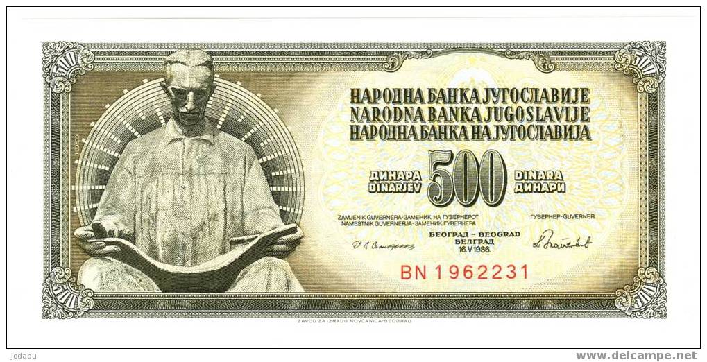 Billet  Neuf  De La Yougoslavie De  1986 De 500 Dinara - Yugoslavia