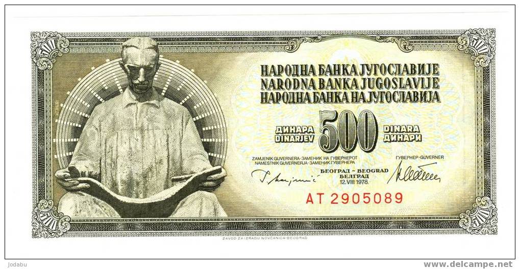 Billet  Neuf  De La Yougoslavie De 1978 De 500 Dinara - Yugoslavia