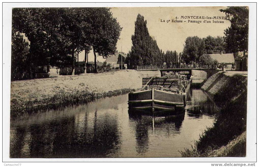 K4 - MONTCEAU-les-MINES - La 9è écluse - Passage D'un Bateau (Belle Carte De 1912) - Montceau Les Mines