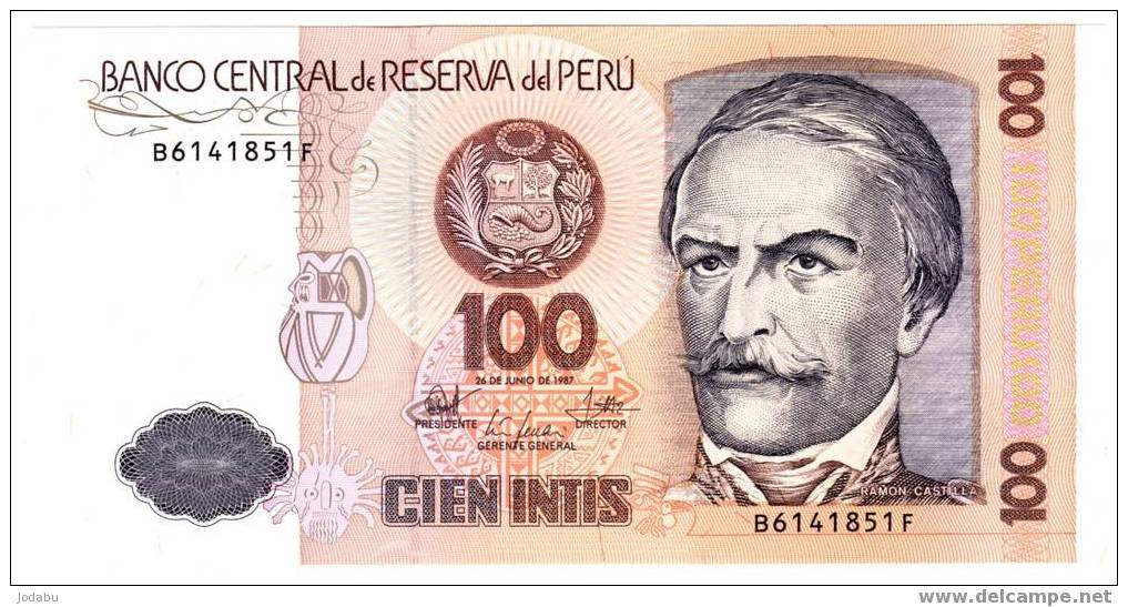 Billet Neuf Du Pérou De 1987 De 100 Intis - Perú