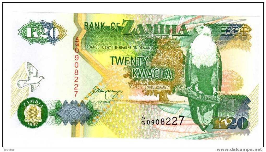 Billet Neuf  De La Zambie De20 Kwacha De 1992 - Zambie