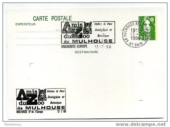 ENTIER POSTAL / STATIONERY / MARIANNE DE BRIAT / ANIMAUX DU ZOO / PARC ZOOLOGIQUE / TIGRE - Overprinter Postcards (before 1995)