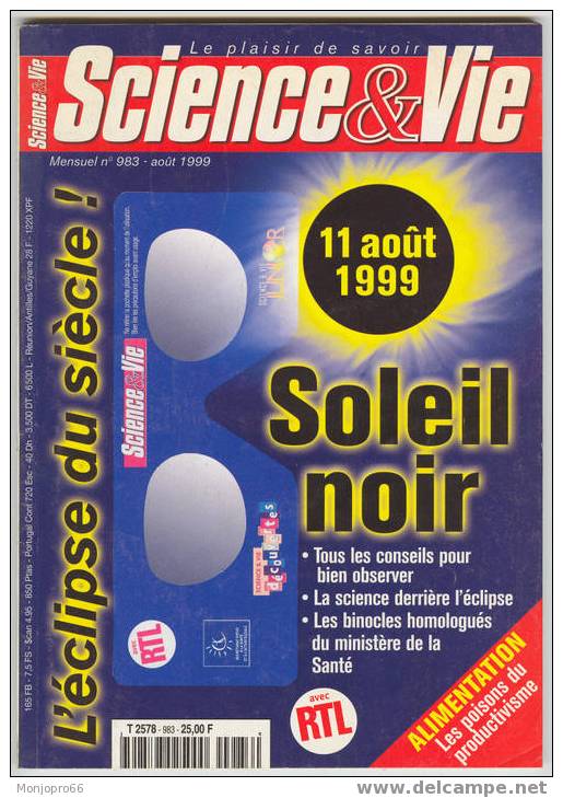 Magazine SCIENCE & VIE L’éclipse Du Siècle 11 Août 1999 Soleil Noir - Ciencia