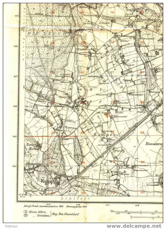 Militärischefaltkarte -  RHEINBERG - Auflagedruck : 1893 ! - Masstab 1/25.000 - Sonstige & Ohne Zuordnung