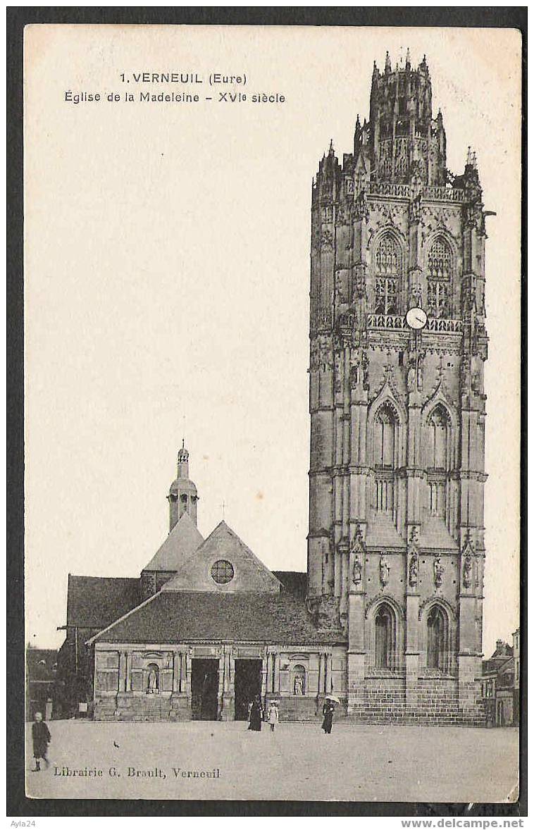 CPA    27  VERNEUIL  Eglise De La Madeleine   Horloge  Animée - Verneuil-sur-Avre