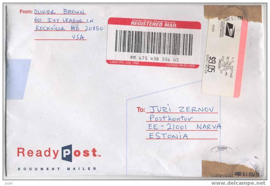 Registered Cover From USA To Estonia (6) - Briefe U. Dokumente