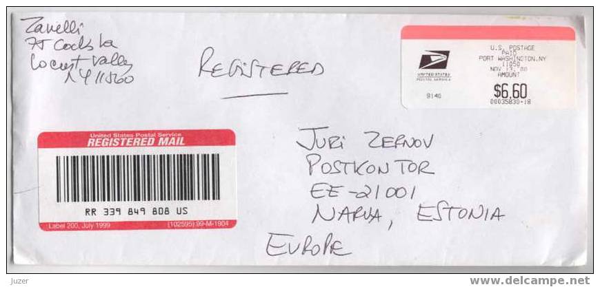 Registered Cover From USA To Estonia (13) - Lettres & Documents