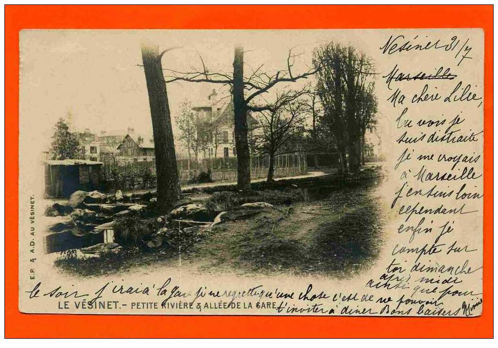 LE VESINET 1901 PETITE RIVIERE ET ALLEE DE LA GARE CARTE PHOTO PRECURSEUR EN BON ETAT - Le Vésinet