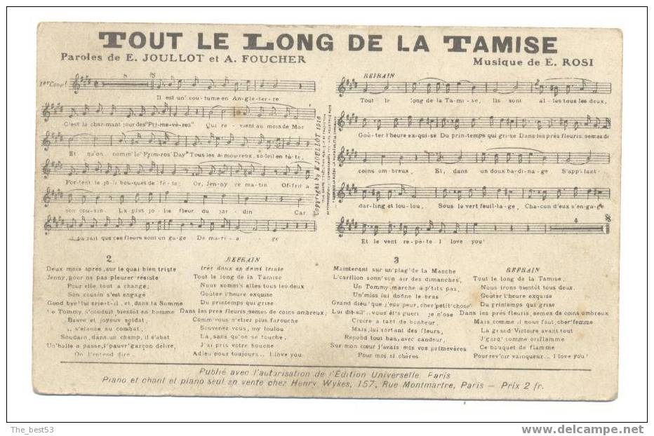 Carte Partition Et Paroles De Chanson  "Tout Le Long De La Tamise" - Musik Und Musikanten