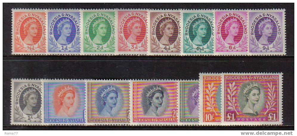 1191 - RHODESIA & NYASALAND , Elisabetta Serie  N. Yvert 1/15 ***  Ordinaria - Rhodesia & Nyasaland (1954-1963)