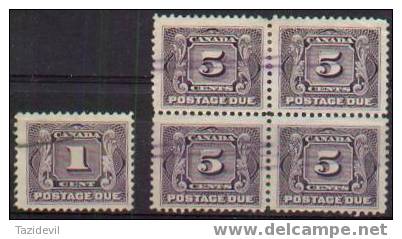 Canada - 1905 1c And 5c (block Of Four) Postage Dues, Perf 12. Used - Postage Due