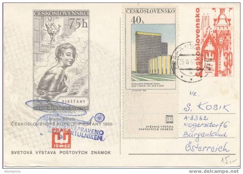 Helicopter Flight Ceskoslovensco Uprated Cacheted Exhibition Postal Card 1968 - Helicopters