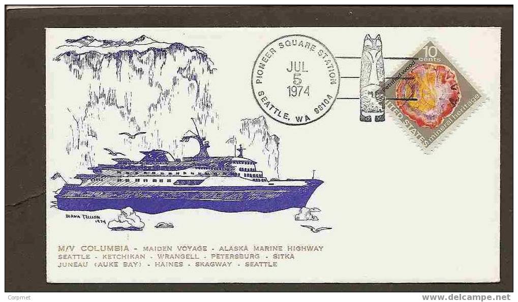 US M/V COLUMBIA - MAIDEN VOYAGE - ALASKA MARINE HIGHWAY - PIONEER SQUARE STATION POSTMARK - DIANA TILLION ARTIST SIGN - Marítimo