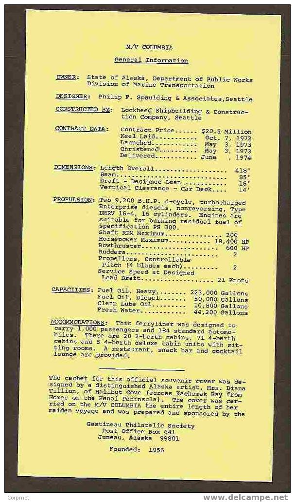US M/V COLUMBIA - MAIDEN VOYAGE - ALASKA MARINE HIGHWAY - PIONEER SQUARE STATION POSTMARK - DIANA TILLION ARTIST SIGN - Maritime