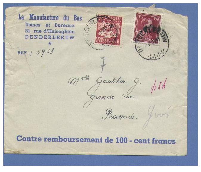 769+832 Op Brief "Contre Remboursement De 100 Fr" Met Stempel DENDERLEEUW - 1948 Export