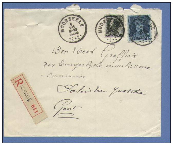 320+401 Op Aangetekende Brief Met Stempel MOORSELE - 1931-1934 Mütze (Képi)