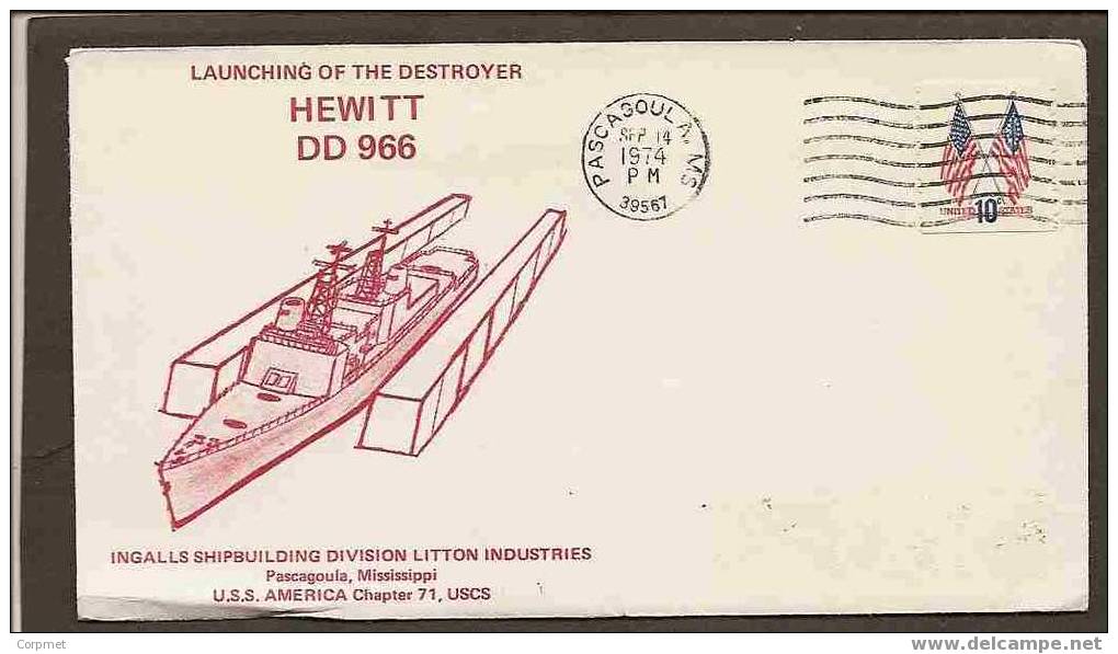 US - LAUNCHING OF THE DESTROYER HEWITT DD 966 - PASCAGOULA MISS - COMM COVER - Maritime