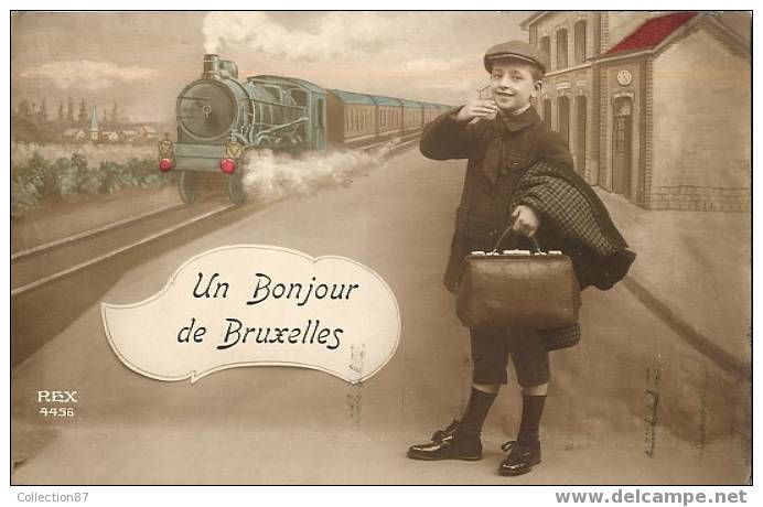 BELGIQUE - BONJOUR De BRUXELLES - TRAIN - GARE FANTAISIE - Chemins De Fer, Gares