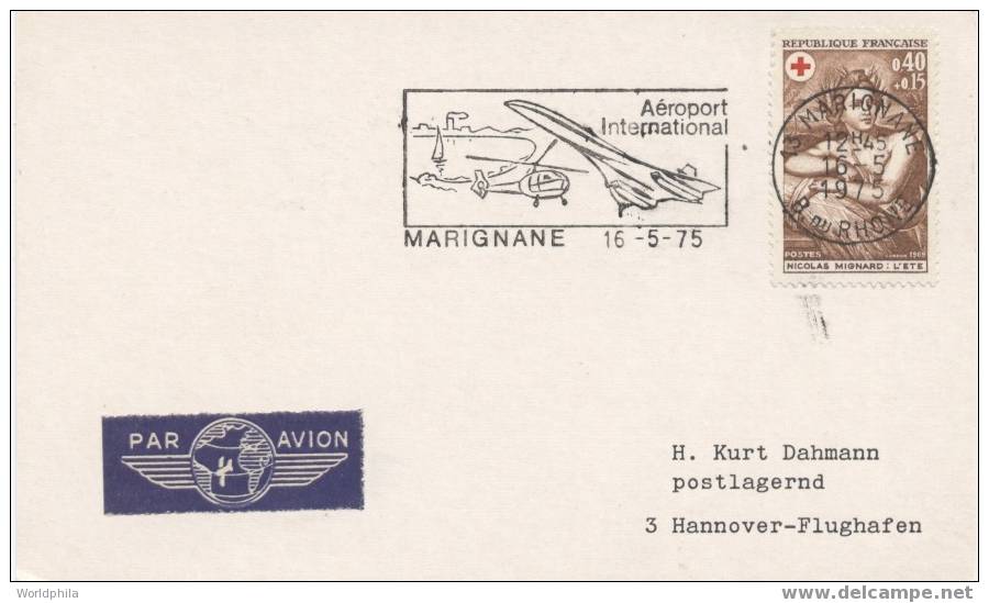 Helicopter Flight France Concord And Helicopter Postmark On A Card And Label 1975 - Hubschrauber