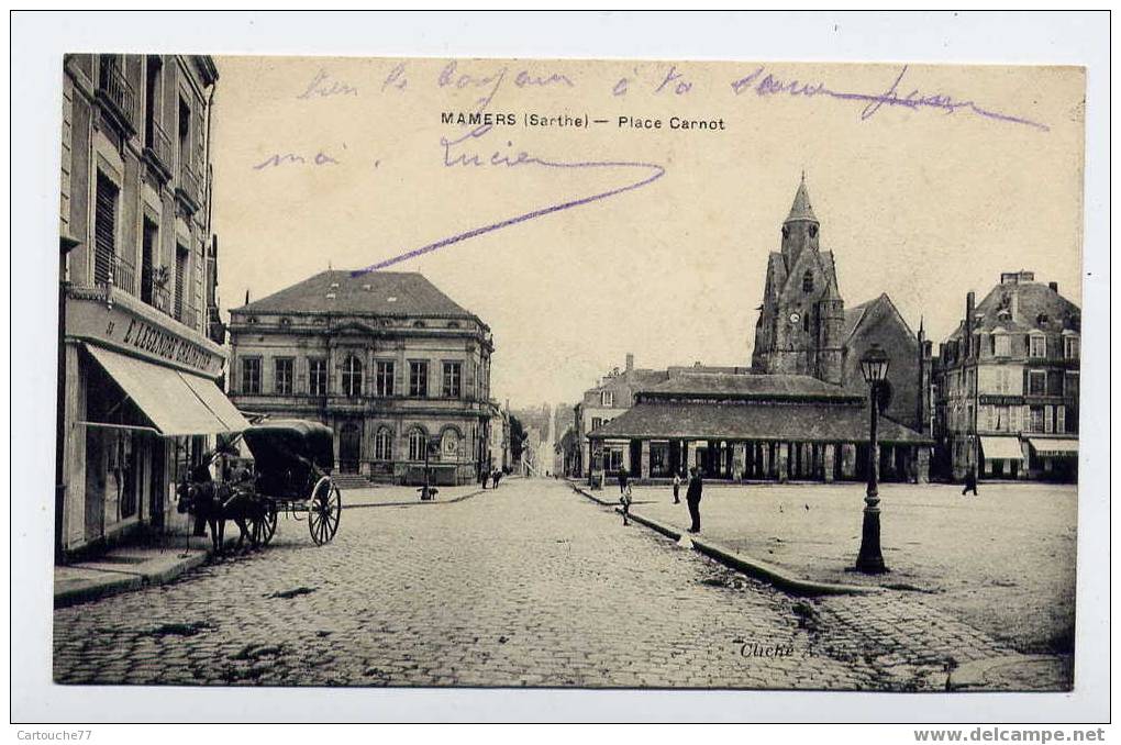 K4 - MAMERS - Place CARNOT (BELLE CARTE Avec Une Jolie Calèche Au Premier Plan - 1914) - Mamers