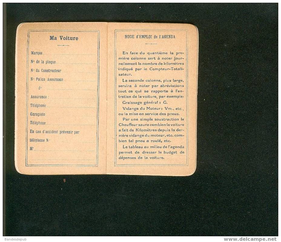 Agenda De L'Aotomobile Ma Voiture Non Daté Probablement Années 1920 - Autres & Non Classés