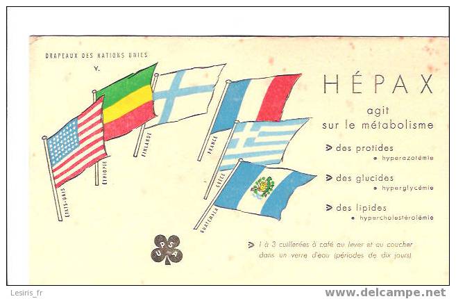 BUVARD - DRAPEAUX DES NATIONS UNIES - V - HEPAX - U. P. S. A. - ETATS UNIS - ETHIOPIE - FINLANDE - FRANCE - GRECE - GUAT - Droguerías