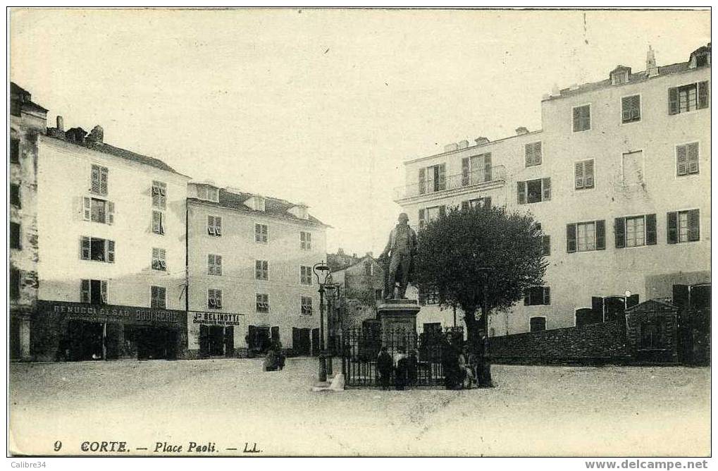 CORSE CORTE Place Paoli ( 1916 Chaussures Belinotti Boucherie Renucci Visible) - Corte