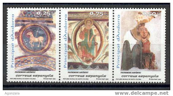 TIMBRE NOUVEAU L´ANDORRE ANDORRA - TRIPTYQUE - PATRIMOINE ARTISTIQUE - PEINTURES ROMANES MURALES DE SAINTE COLOMA 2002 - Religieux