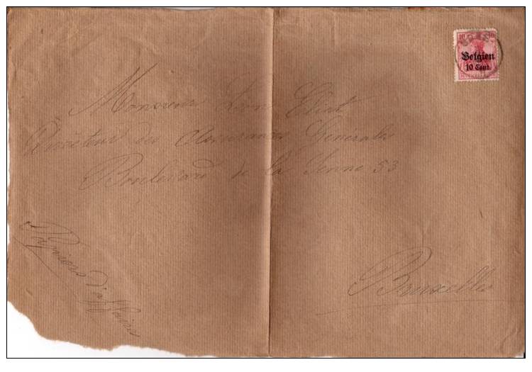 BELGIUM OCCUPATION USED COVER CANCELED BAR BREE - OC1/25 Gouvernement Général