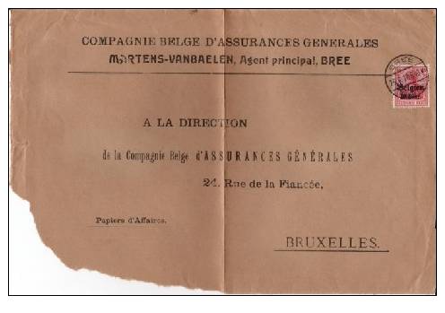 BELGIUM OCCUPATION USED COVER 1917 CANCELED BAR BREE - OC1/25 Gouvernement Général