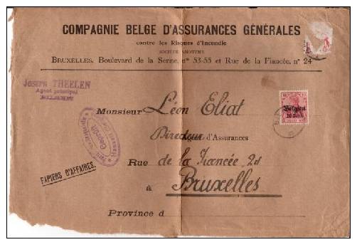 BELGIUM OCCUPATION USED COVER CANCELED BAR BILSEN - OC1/25 Generalgouvernement 