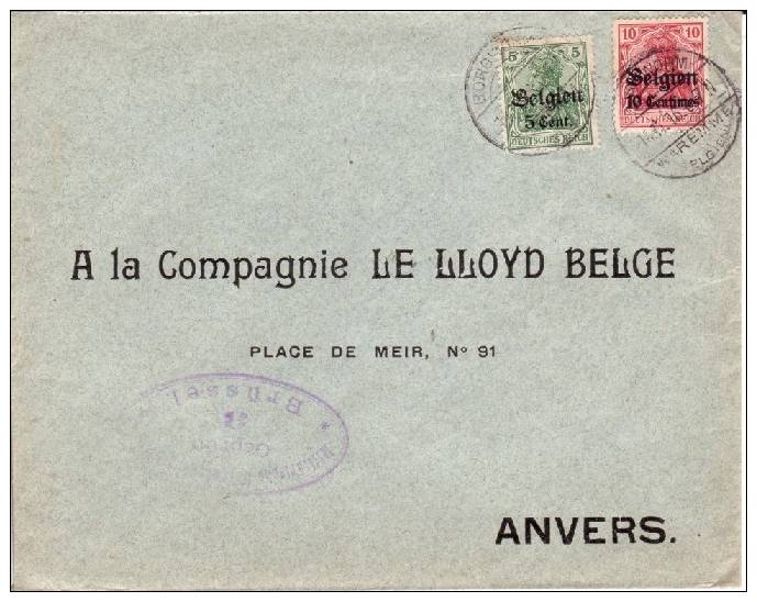BELGIUM OCCUPATION USED COVER 1916 CANCELED BAR BORGVORM (WAREMME) - OC1/25 Gouvernement Général