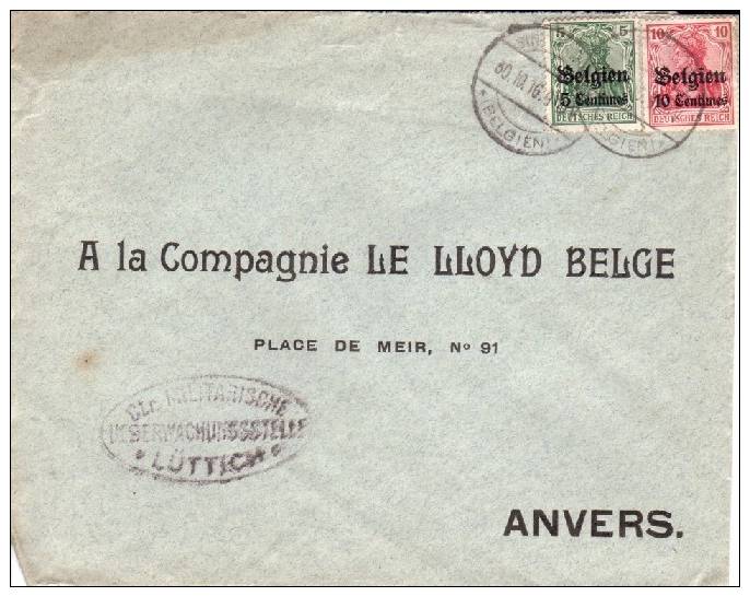 BELGIUM OCCUPATION USED COVER 1916 CANCELED BAR SINT-TRUIDEN - OC1/25 General Government