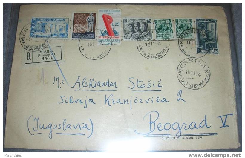 R!, Italy, Registered Letter,Cover, Messina, 1952. - Poste Exprèsse/pneumatique